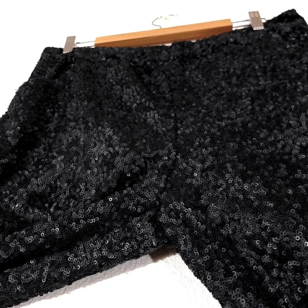 FREE PEOPLE Sequin Party Trouser Ankle Cropped Pull On Pants Black Small y2k
